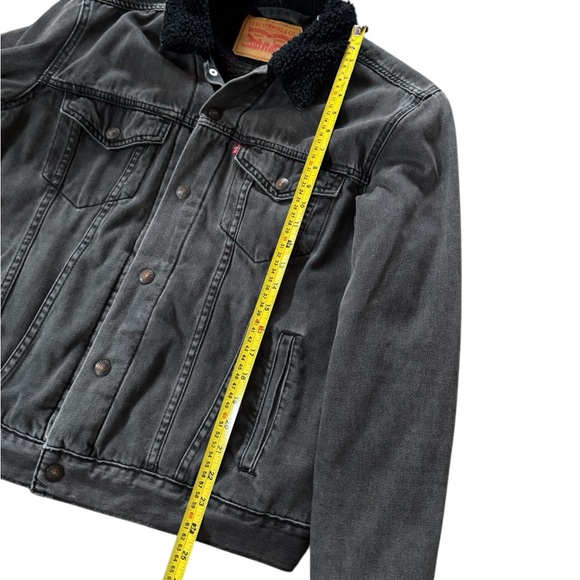 Levis Mens Type 3 Sherpa Plaid Lining Trucker Jacket Gray Denim Vtg Size Medium - Picture 3 of 8